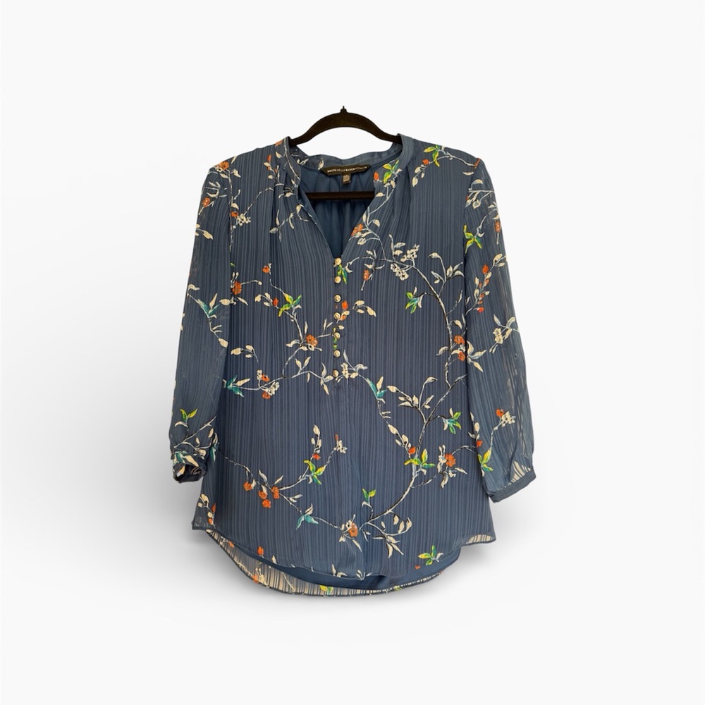 White House Black Market Navy Xian Vines‎ Print Moody Floral Blouse Sz 6